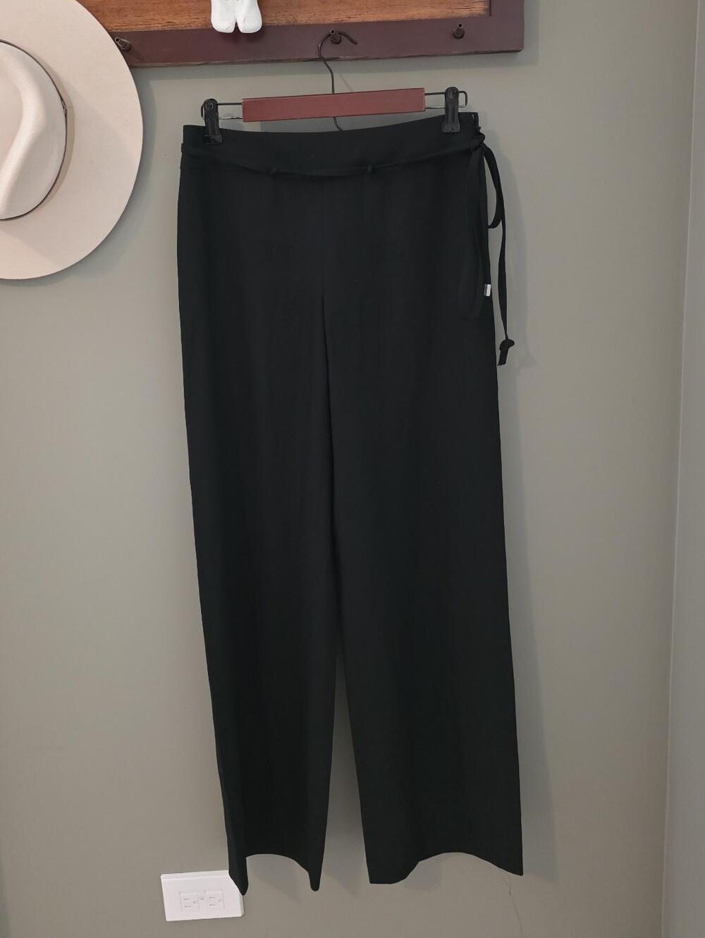 Armani Collezioni Black Trousers Side Tie Classic Minimalist Business Casual